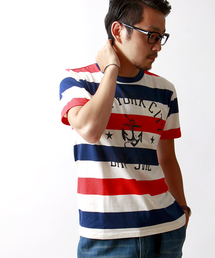WEGO/ワイドボーダープリントTシャツ