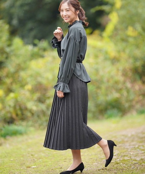 rps（アールピーエス）の「起毛プリーツスカート（スカート・レディース・チャコールグレー/ダークグリーン/ボルドー/キャメル・M）」の13枚目の写真