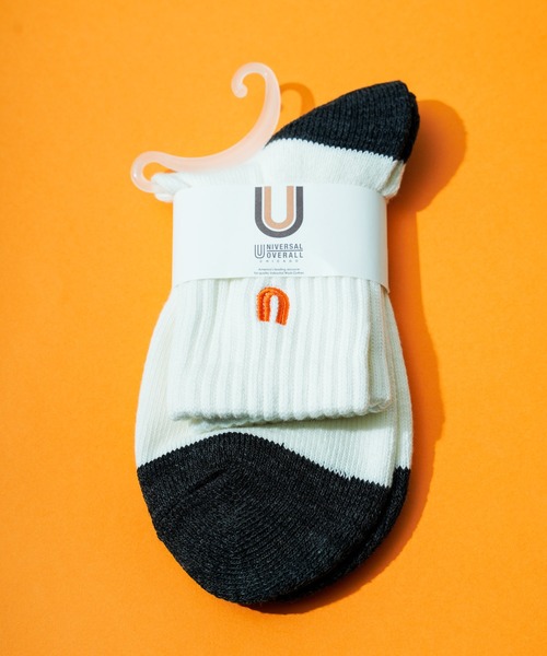 UNIVERSAL OVERALL（ユニバーサルオーバーオール）の「【72】【UNIVERSAL OVERALL】USA綿ロゴソックス（ソックス/靴下・メンズ・ホワイト/ブラック/ネイビー/オフホワイト・FREE）」の3枚目の写真