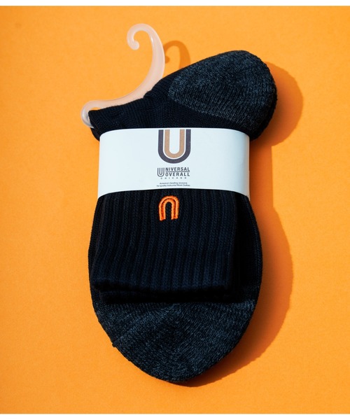 UNIVERSAL OVERALL（ユニバーサルオーバーオール）の「【72】【UNIVERSAL OVERALL】USA綿ロゴソックス（ソックス/靴下・メンズ・ホワイト/ブラック/ネイビー/オフホワイト・FREE）」の4枚目の写真