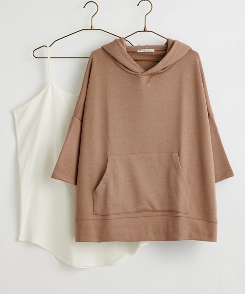classicalelf（クラシカルエルフ）の「【セットアップ】無地プルオーバー半袖パーカーor長袖パーカー+キャミソール 2点セットアップ（パーカー・レディース・グリーン系その他2/ブラック系その他2/ブラウン系その他2/ブラック系その他/ブラウン系その他/ベージュ系その他/ベージュ系その他2/グリーン系その他/ホワイト系その他2・LARGE/MEDIUM/X-LARGE）」の5枚目の写真