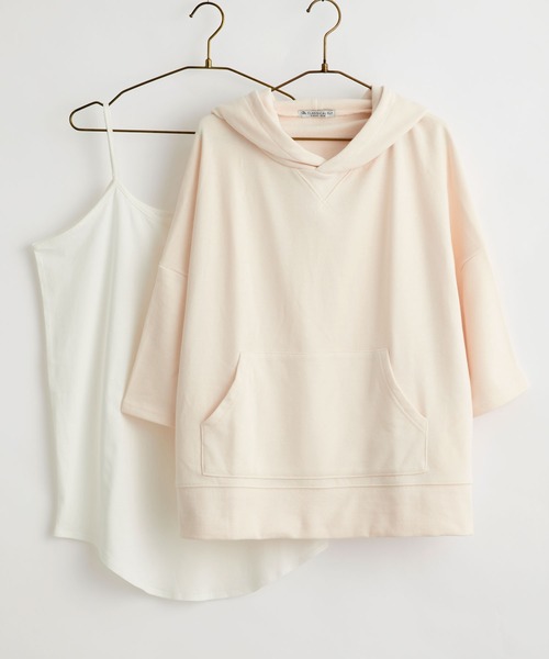 classicalelf（クラシカルエルフ）の「【セットアップ】無地プルオーバー半袖パーカーor長袖パーカー+キャミソール 2点セットアップ（パーカー・レディース・グリーン系その他2/ブラック系その他2/ブラウン系その他2/ブラック系その他/ブラウン系その他/ベージュ系その他/ベージュ系その他2/グリーン系その他/ホワイト系その他2・LARGE/MEDIUM/X-LARGE）」の7枚目の写真