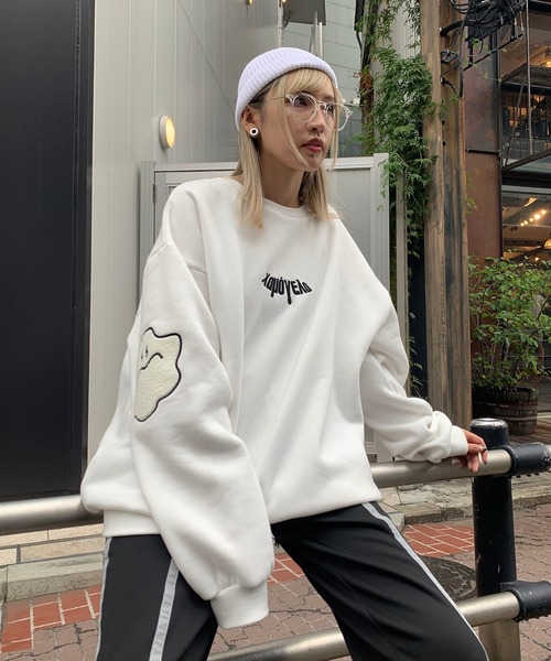トレーナー スウェット スマイル刺繍 クルースウェット レディース BEAMS HEART トレーナー スウェット スマイル刺繍 クルー