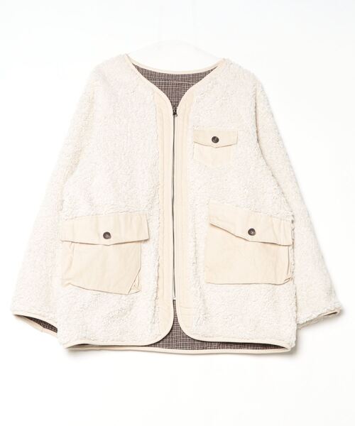 TONE SELECT WEAR（トーンセレクトウェア）の「【TONE SELECT WEAR】2WAYボア＆チェックコート(MI)（ブルゾン・レディース・ホワイト/ブラック/ブラウン・FREE）」の6枚目の写真