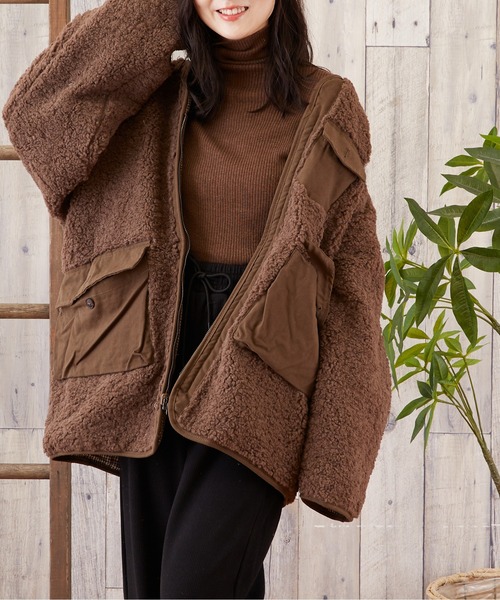 TONE SELECT WEAR（トーンセレクトウェア）の「【TONE SELECT WEAR】2WAYボア＆チェックコート(MI)（ブルゾン・レディース・ホワイト/ブラック/ブラウン・FREE）」の3枚目の写真