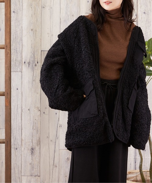 TONE SELECT WEAR（トーンセレクトウェア）の「【TONE SELECT WEAR】2WAYボア＆チェックコート(MI)（ブルゾン・レディース・ホワイト/ブラック/ブラウン・FREE）」の2枚目の写真