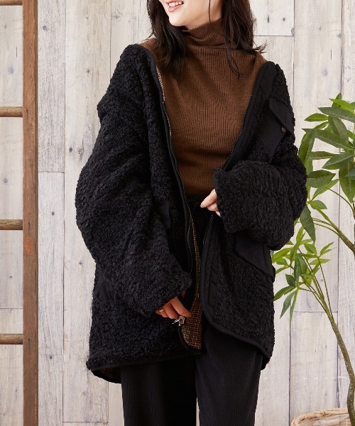 TONE SELECT WEAR（トーンセレクトウェア）の「【TONE SELECT WEAR】2WAYボア＆チェックコート(MI)（ブルゾン・レディース・ホワイト/ブラック/ブラウン・FREE）」の19枚目の写真