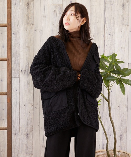 TONE SELECT WEAR（トーンセレクトウェア）の「【TONE SELECT WEAR】2WAYボア＆チェックコート(MI)（ブルゾン・レディース・ホワイト/ブラック/ブラウン・FREE）」の4枚目の写真