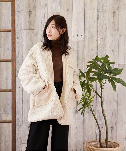 TONE SELECT WEAR（トーンセレクトウェア）の「【TONE SELECT WEAR】2WAYボア＆チェックコート(MI)（ブルゾン・レディース・ホワイト/ブラック/ブラウン・FREE）」の8枚目の写真