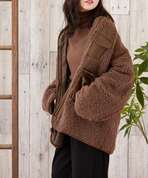 TONE SELECT WEAR（トーンセレクトウェア）の「【TONE SELECT WEAR】2WAYボア＆チェックコート(MI)（ブルゾン・レディース・ホワイト/ブラック/ブラウン・FREE）」の9枚目の写真
