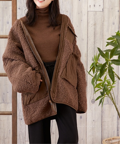 TONE SELECT WEAR（トーンセレクトウェア）の「【TONE SELECT WEAR】2WAYボア＆チェックコート(MI)（ブルゾン・レディース・ホワイト/ブラック/ブラウン・FREE）」の15枚目の写真