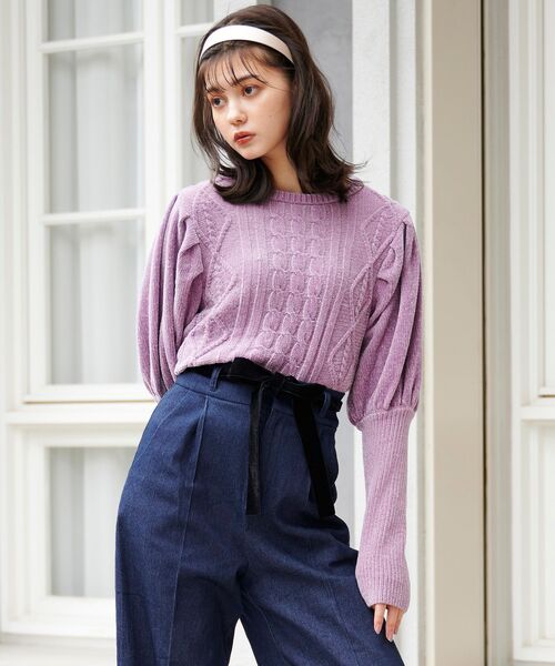 MAJESTIC LEGON(マジェスティックレゴン)の「モールパワショルニット(ニット/セーター・レディース・ピンク/アイボリー/ブラック/ボルドー/グリーン・MEDIUM)」の6枚目の写真