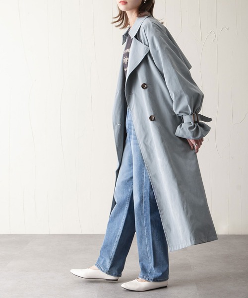 Chillfar(チルファー)の「キャンディスリーブビッグトレンチコート(トレンチコート・レディース・ベージュ/ピンク/ブルー/サンドベージュ/グレイッシュベージュ・MEDIUM/LARGE)」の5枚目の写真