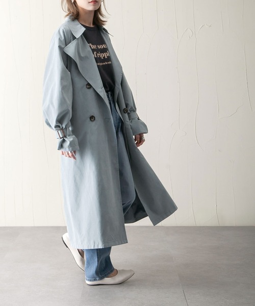 Chillfar(チルファー)の「キャンディスリーブビッグトレンチコート(トレンチコート・レディース・ベージュ/ピンク/ブルー/サンドベージュ/グレイッシュベージュ・MEDIUM/LARGE)」の20枚目の写真