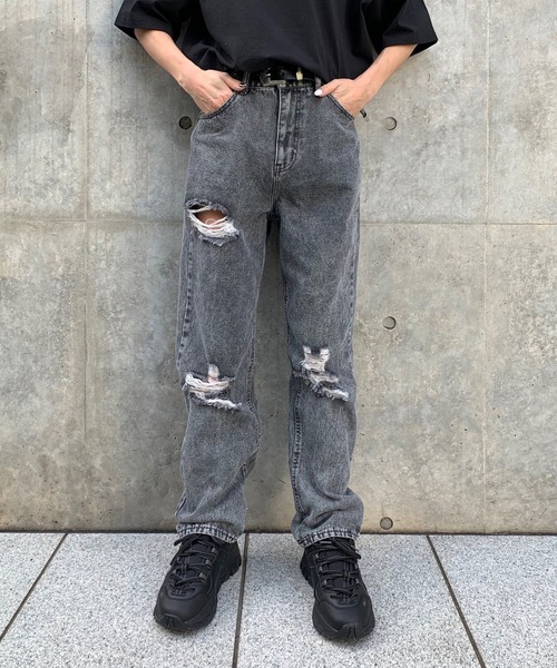 RASVOA（ラスボア）の「ケミカルダメージストレートパンツ（デニムパンツ・レディース・ブラック/パープル・S/M）」の16枚目の写真