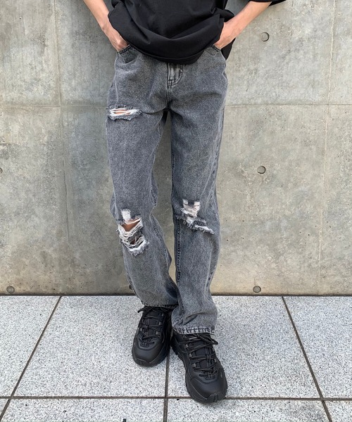 RASVOA（ラスボア）の「ケミカルダメージストレートパンツ（デニムパンツ・レディース・ブラック/パープル・S/M）」の15枚目の写真