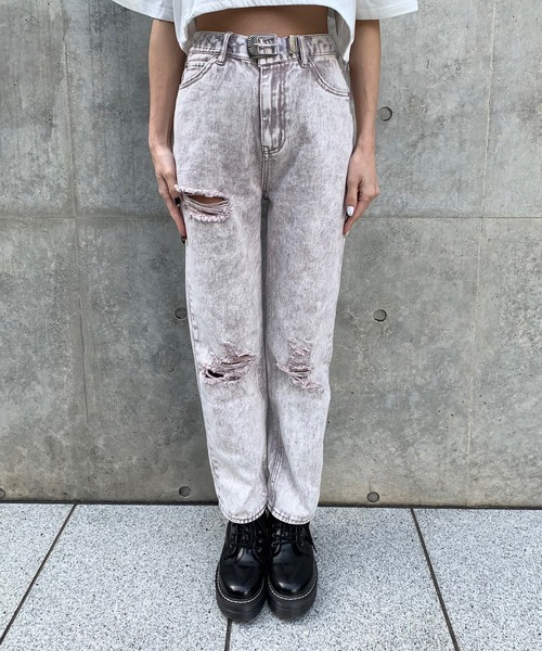 RASVOA（ラスボア）の「ケミカルダメージストレートパンツ（デニムパンツ・レディース・ブラック/パープル・S/M）」の22枚目の写真