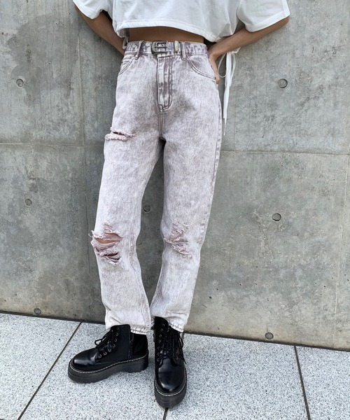 RASVOA（ラスボア）の「ケミカルダメージストレートパンツ（デニムパンツ・レディース・ブラック/パープル・S/M）」の17枚目の写真