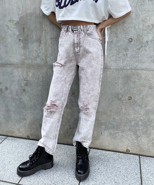 RASVOA（ラスボア）の「ケミカルダメージストレートパンツ（デニムパンツ・レディース・ブラック/パープル・S/M）」の20枚目の写真