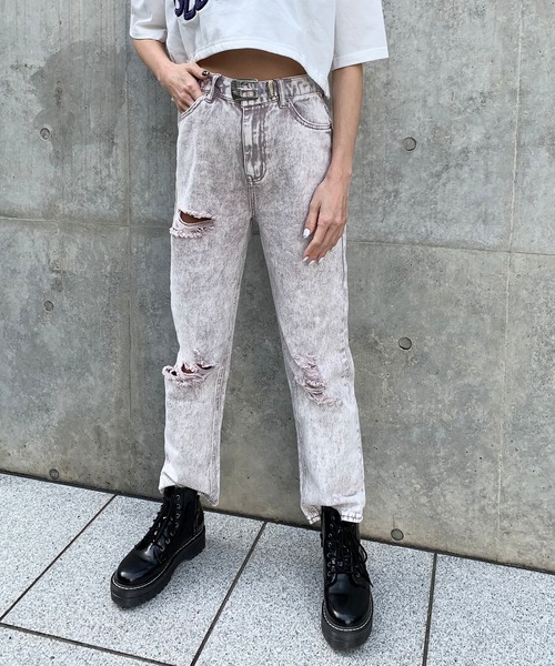 RASVOA（ラスボア）の「ケミカルダメージストレートパンツ（デニムパンツ・レディース・ブラック/パープル・S/M）」の18枚目の写真