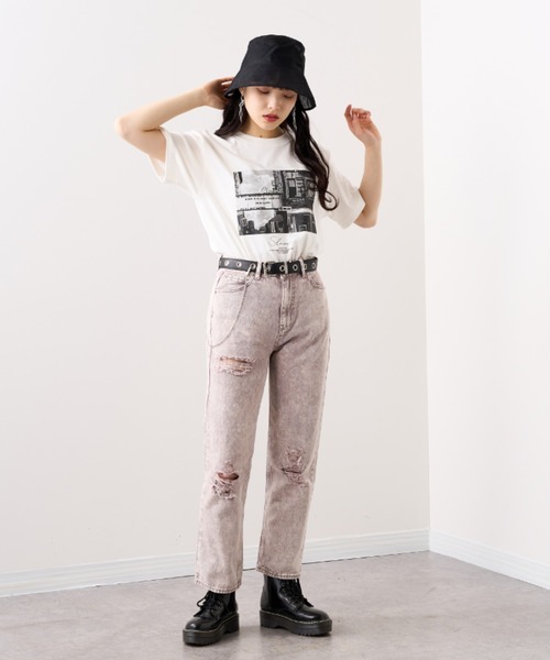 RASVOA（ラスボア）の「ケミカルダメージストレートパンツ（デニムパンツ・レディース・ブラック/パープル・S/M）」の8枚目の写真