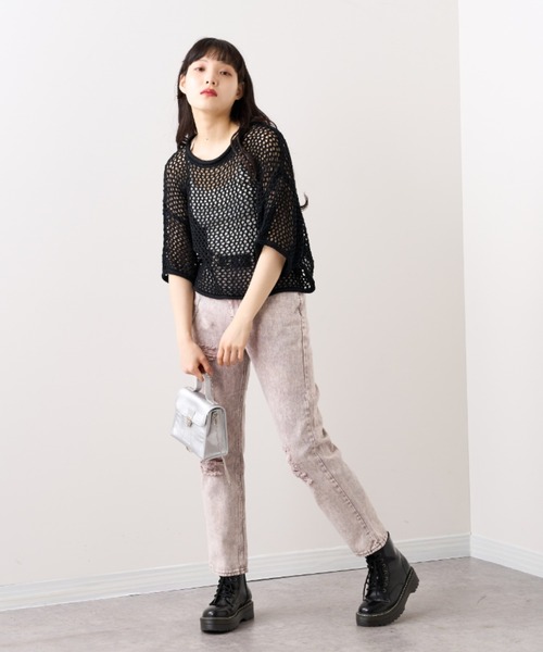 RASVOA（ラスボア）の「ケミカルダメージストレートパンツ（デニムパンツ・レディース・ブラック/パープル・S/M）」の9枚目の写真