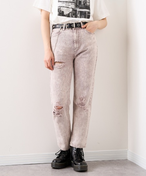 RASVOA（ラスボア）の「ケミカルダメージストレートパンツ（デニムパンツ・レディース・ブラック/パープル・S/M）」の7枚目の写真