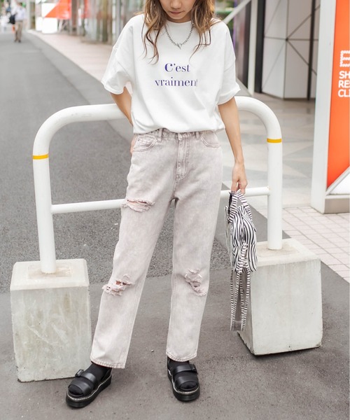 RASVOA（ラスボア）の「ケミカルダメージストレートパンツ（デニムパンツ・レディース・ブラック/パープル・S/M）」の13枚目の写真