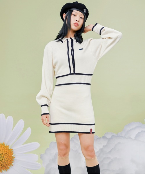 ROMANTIC CROWN（ロマンティッククラウン）の「【ROMANTIC CROWN WOMAN】BALLOON SLEEVE KNIT DRESS / ロマンティッククラウン バルーン ニット ドレス（ワンピース・レディース・ネイビー/オートミール・SMALL/MEDIUM）」の2枚目の写真