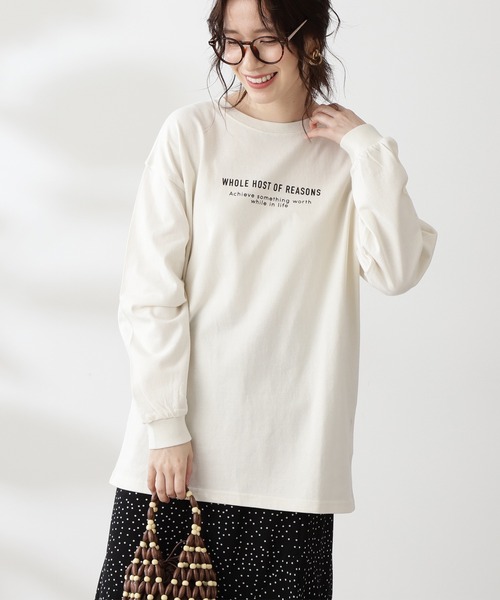 N.(N. Natural Beauty Basic)(エヌエヌナチュラルビューティーベーシック)の「メッセージロングTシャツ(Tシャツ/カットソー・レディース・ホワイト/ブラック・MEDIUM)」の1枚目の写真