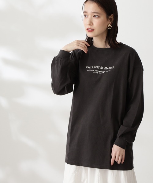 N.(N. Natural Beauty Basic)(エヌエヌナチュラルビューティーベーシック)の「メッセージロングTシャツ(Tシャツ/カットソー・レディース・ホワイト/ブラック・MEDIUM)」の2枚目の写真