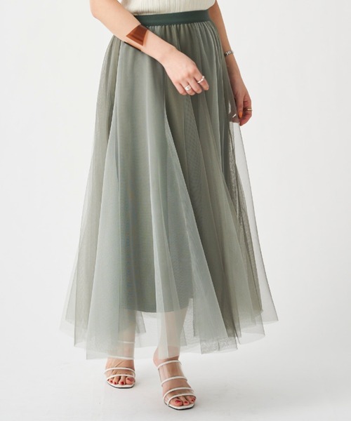 Chez toi(シェトワ)の「配色チュールスカート(スカート・レディース・ブルー/カーキ/ベージュ/チャコールグレー・FREE)」の4枚目の写真