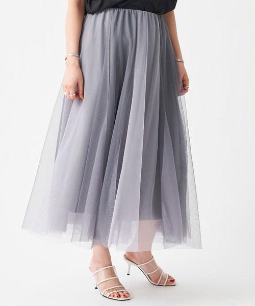 Chez toi(シェトワ)の「配色チュールスカート(スカート・レディース・ブルー/カーキ/ベージュ/チャコールグレー・FREE)」の2枚目の写真
