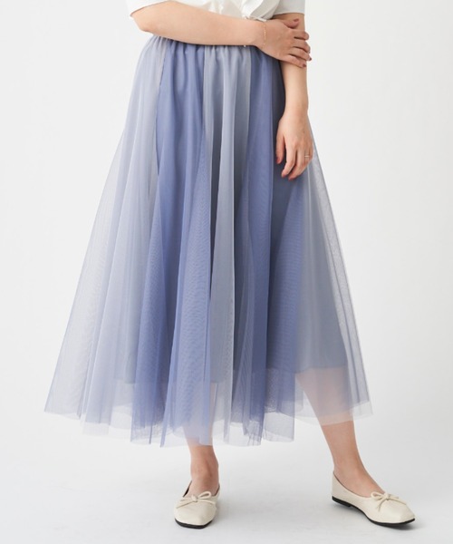 Chez toi(シェトワ)の「配色チュールスカート(スカート・レディース・ブルー/カーキ/ベージュ/チャコールグレー・FREE)」の1枚目の写真