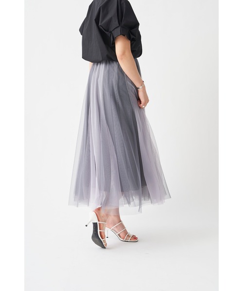 Chez toi(シェトワ)の「配色チュールスカート(スカート・レディース・ブルー/カーキ/ベージュ/チャコールグレー・FREE)」の6枚目の写真
