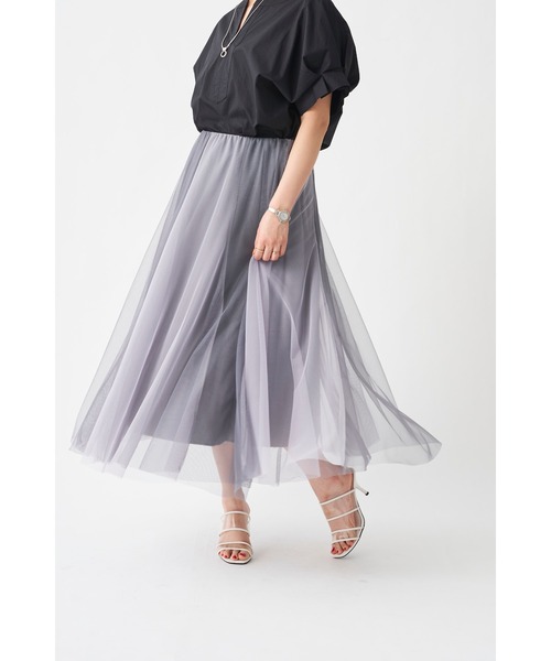 Chez toi(シェトワ)の「配色チュールスカート(スカート・レディース・ブルー/カーキ/ベージュ/チャコールグレー・FREE)」の14枚目の写真