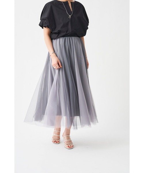 Chez toi(シェトワ)の「配色チュールスカート(スカート・レディース・ブルー/カーキ/ベージュ/チャコールグレー・FREE)」の12枚目の写真