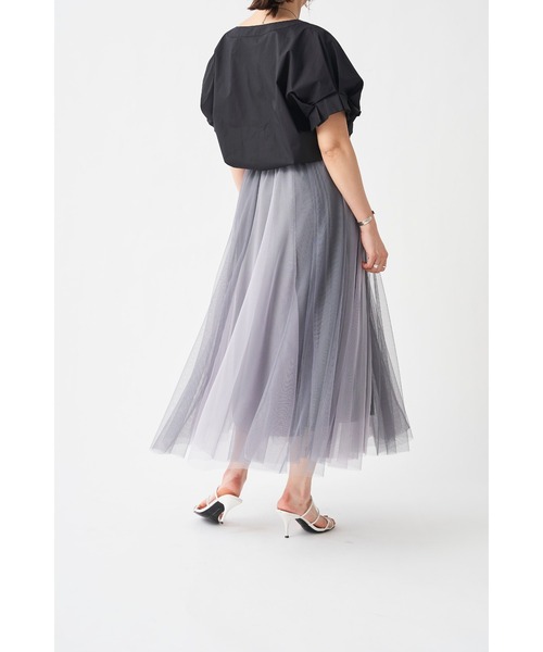 Chez toi(シェトワ)の「配色チュールスカート(スカート・レディース・ブルー/カーキ/ベージュ/チャコールグレー・FREE)」の10枚目の写真