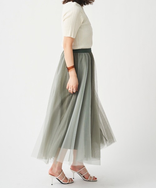 Chez toi(シェトワ)の「配色チュールスカート(スカート・レディース・ブルー/カーキ/ベージュ/チャコールグレー・FREE)」の8枚目の写真