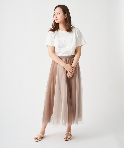 Chez toi(シェトワ)の「配色チュールスカート(スカート・レディース・ブルー/カーキ/ベージュ/チャコールグレー・FREE)」の13枚目の写真