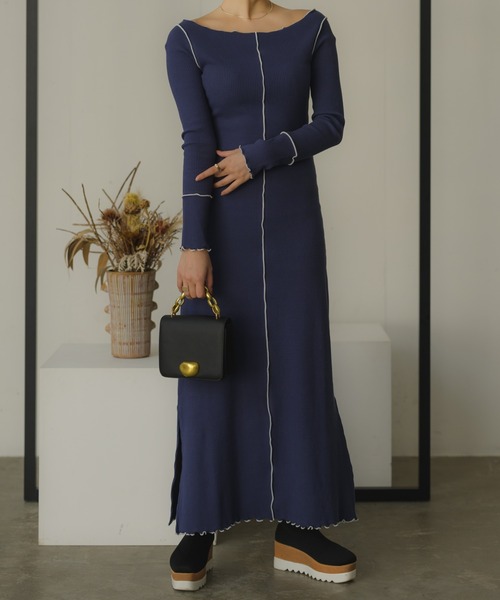 VRIA CHARME（バリアシャルム）の「リブメロウロングワンピース/ドレス（ワンピース・レディース・ブラック/オレンジ/ネイビー・FREE）」の2枚目の写真