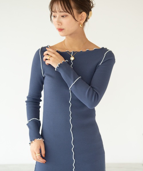 VRIA CHARME（バリアシャルム）の「リブメロウロングワンピース/ドレス（ワンピース・レディース・ブラック/オレンジ/ネイビー・FREE）」の9枚目の写真