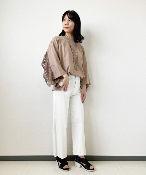 JETSET SOLO PLUS (ジェットセットソロプラス)の「バックレースコンビTシャツ(Tシャツ/カットソー・レディース・オフホワイト/モカ/ブラック・FREE)」の6枚目の写真