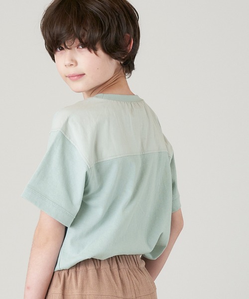 &yam(アンドヤム)の「USAコットン 異素材ミリタリーサイドスリット半袖Tシャツ(Tシャツ/カットソー・キッズ・ブルー/ブラック/ベージュ/グリーン・130-140cm/140-150cm/110-120cm/120-130cm/150-160cm)」の4枚目の写真