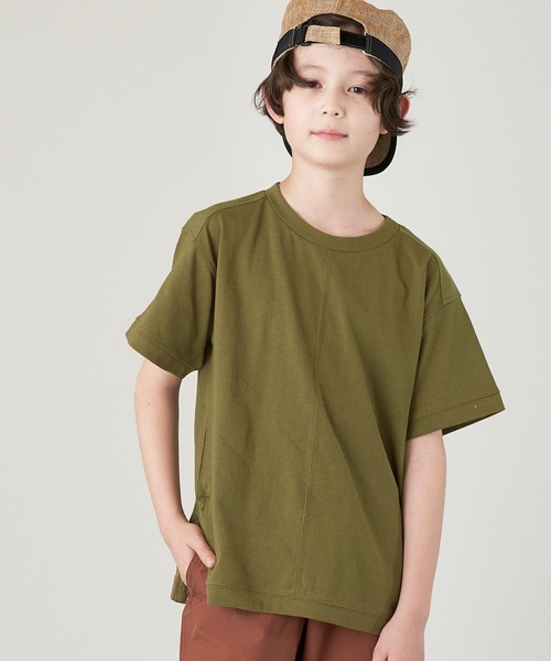 &yam(アンドヤム)の「USAコットン 異素材ミリタリーサイドスリット半袖Tシャツ(Tシャツ/カットソー・キッズ・ブルー/ブラック/ベージュ/グリーン・130-140cm/140-150cm/110-120cm/120-130cm/150-160cm)」の3枚目の写真