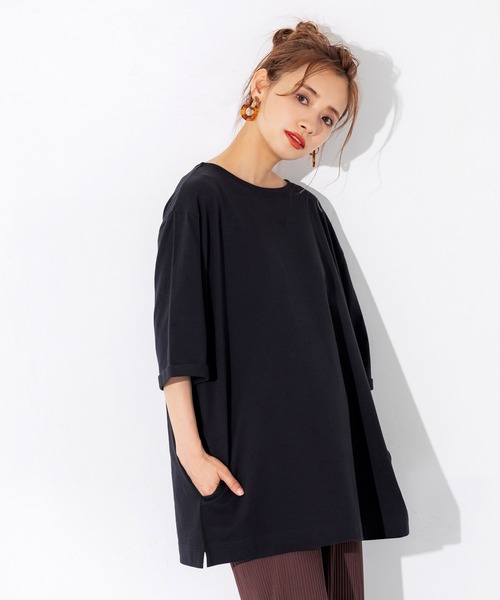 coca(coca)(コカ)の「ポケット付きチュニックTシャツ(Tシャツ/カットソー・レディース・ホワイト/ブラック・M/L)」の2枚目の写真
