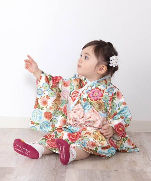 SweetMommy（スウィートマミー）の「ベビー着物ロンパース　 [七五三]  [誕生日 記念日 お食い初め お宮参り]（着物・キッズ・ブルー/レッド/グリーン/ピンク/オフホワイト/アクア/ピンク系その他/クリーム/ベージュ/ブルーグリーン・80/90/50-70）」の16枚目の写真