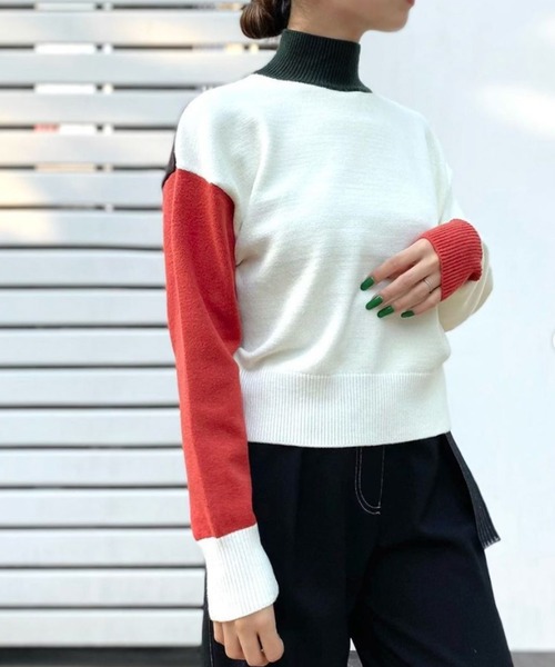 CAST:（キャストコロン）の「カラーブロックニット（ニット/セーター・レディース・ネイビー/オフホワイト/ホワイト/ベージュ系その他・M）」の2枚目の写真