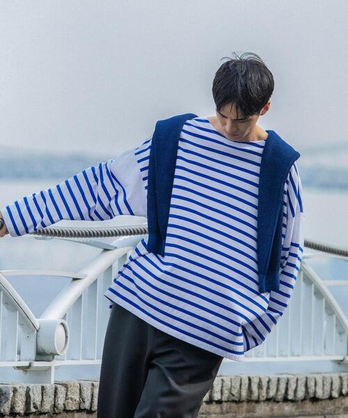 info. BEAUTY&YOUTH（インフォビューティアンドユース）の「【WEB限定】＜info. BEAUTY&YOUTH＞ スーパービッグ ナバルボーダーシャツ（Tシャツ/カットソー・メンズ・ブラック/コバルトブルー/その他1/その他2・M/S/L）」の5枚目の写真