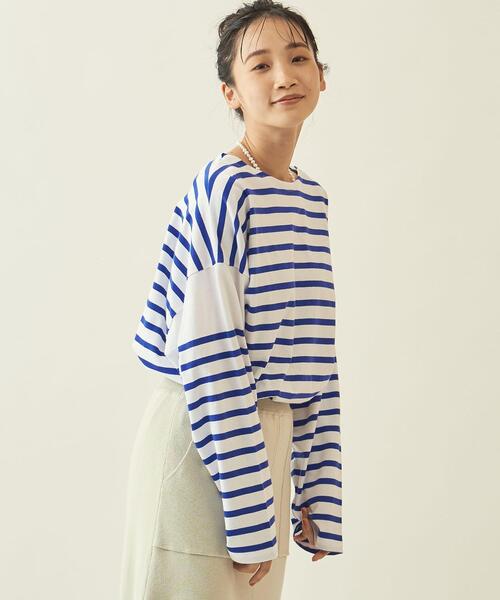 info. BEAUTY&YOUTH（インフォビューティアンドユース）の「【WEB限定】＜info. BEAUTY&YOUTH＞ スーパービッグ ナバルボーダーシャツ（Tシャツ/カットソー・メンズ・ブラック/コバルトブルー/その他1/その他2・M/S/L）」の13枚目の写真